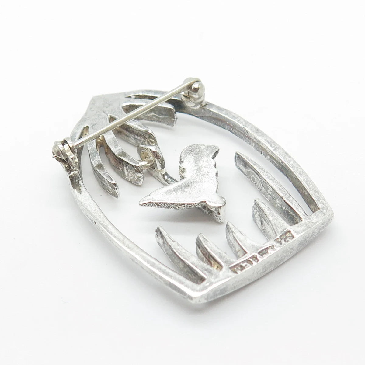 925 Sterling Silver Vintage Mexico Bird In A Cage Pin Brooch
