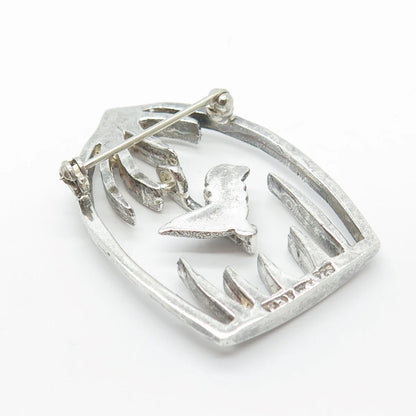 925 Sterling Silver Vintage Mexico Bird In A Cage Pin Brooch