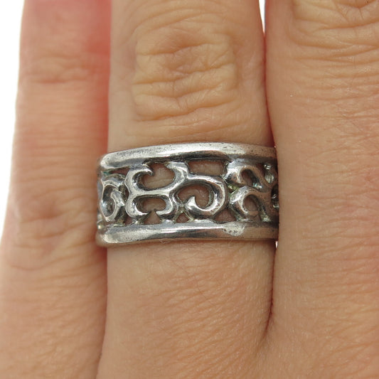 925 Sterling Silver Vintage Floral Scroll Band Oxidized Ring Size 7.5