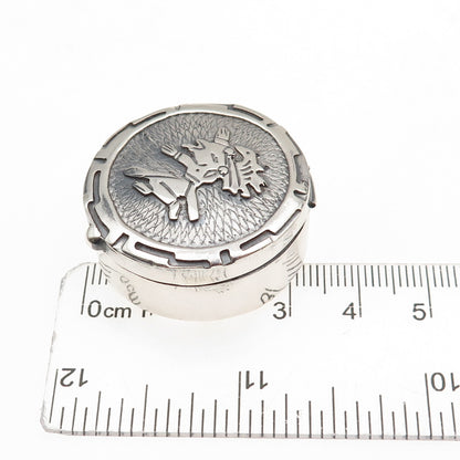 925 Sterling Silver Vintage Mexico Aztec Warrior Oxidized Pill / Snuff Box