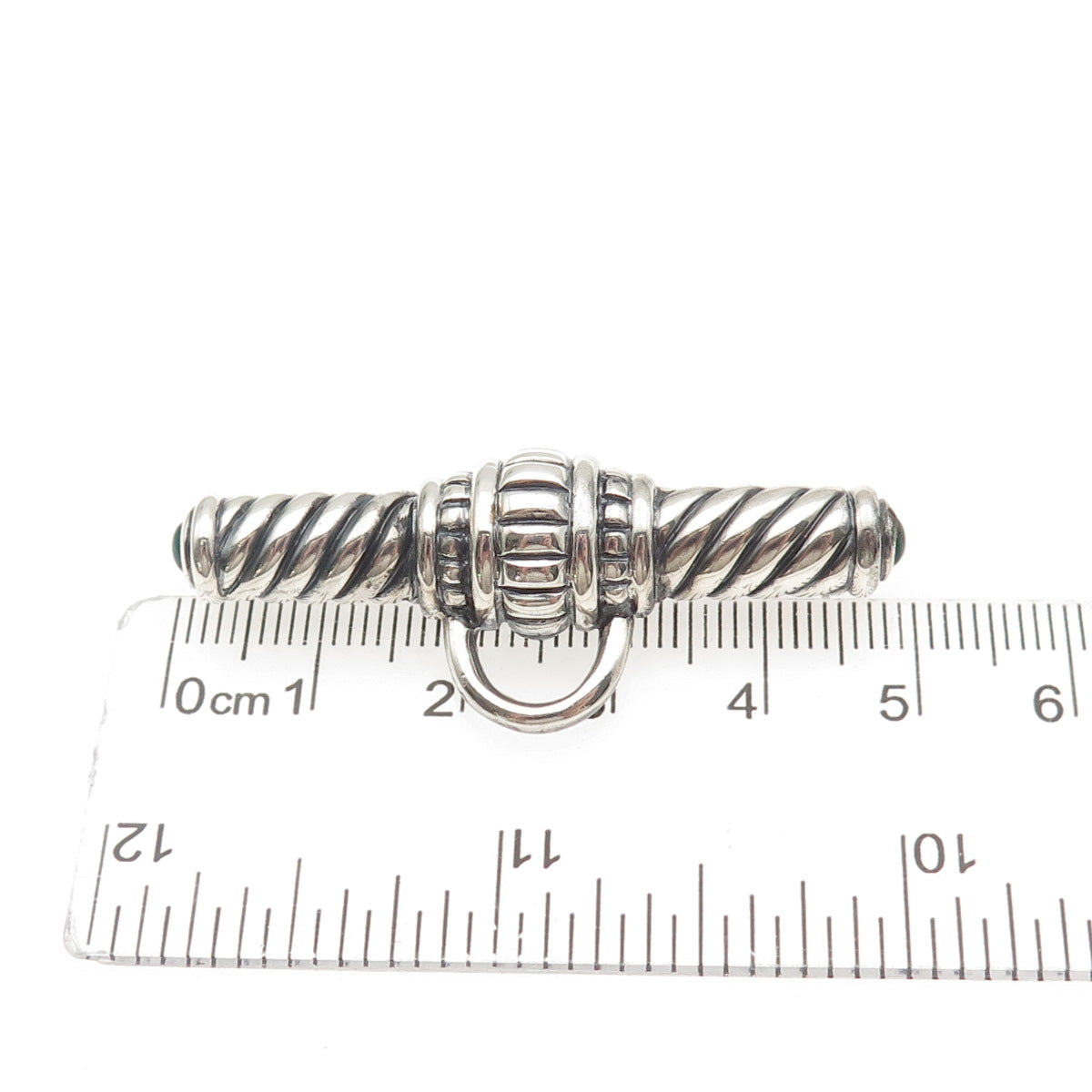 925 Sterling Silver Vintage Real Green Onyx Modernist Charm Holder Pin Brooch