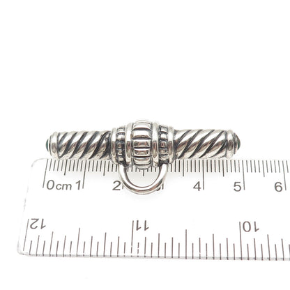 925 Sterling Silver Vintage Real Green Onyx Modernist Charm Holder Pin Brooch