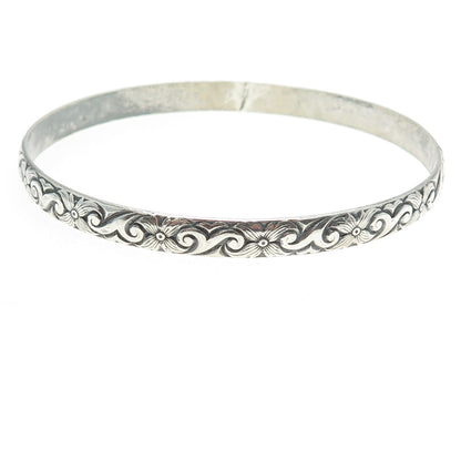 DANECRAFT 925 Sterling Silver Antique Art Deco Floral Bangle Bracelet 8.25"