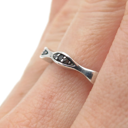 J. STELLA Sterling Silver Real Round-Cut Black Diamond Stackable Ring Size 7.25