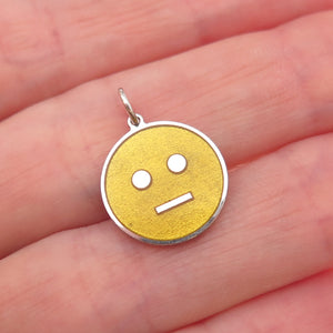 925 Sterling Silver Yellow Enamel Neutral Face Emoji Charm Pendant