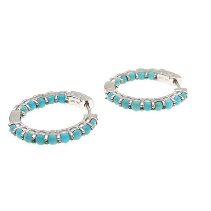 925 Sterling Silver Real Tyrone Turquoise In & Out Hoop Earrings
