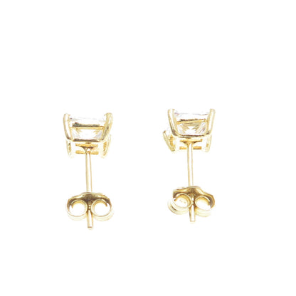925 Sterling Silver Gold Plated Princess-Cut C Z Stud Earrings