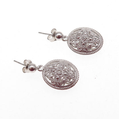Han 925 Sterling Silver Real Round-Cut Diamond Floral Dangle Earrings