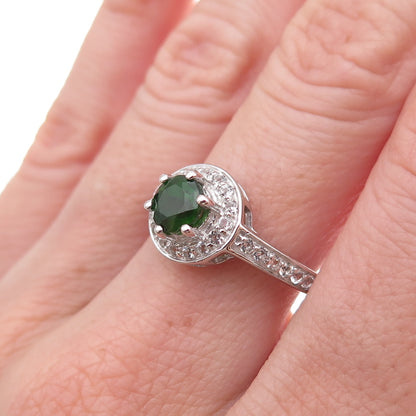 925 Sterling Silver Real Round-Cut Peridot & White Topaz Ring Size 8