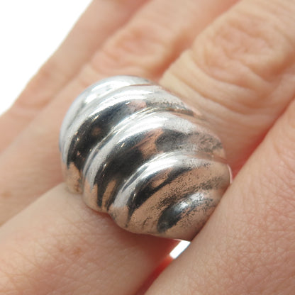 925 Sterling Silver Vintage Mexico Modernist Ribbed Dome Oxidized Ring Size 8
