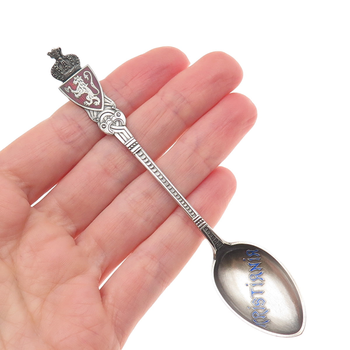 Th Marthinse Sterling Silver Antique Norway Enamel Kristiania Oslo Coffee Spoon