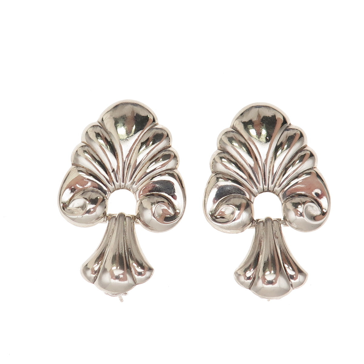 925 Sterling Silver Vintage Italy Floral Repousse Oxidized Dangle Earrings