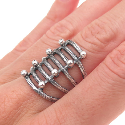 925 Sterling Silver Vintage Modernist 8-Row Oxidized Ring Size 7