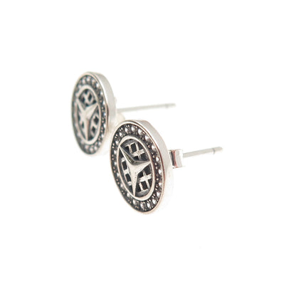 925 Sterling Silver Round-Cut C Z Mercedes-Benz Stud Earrings