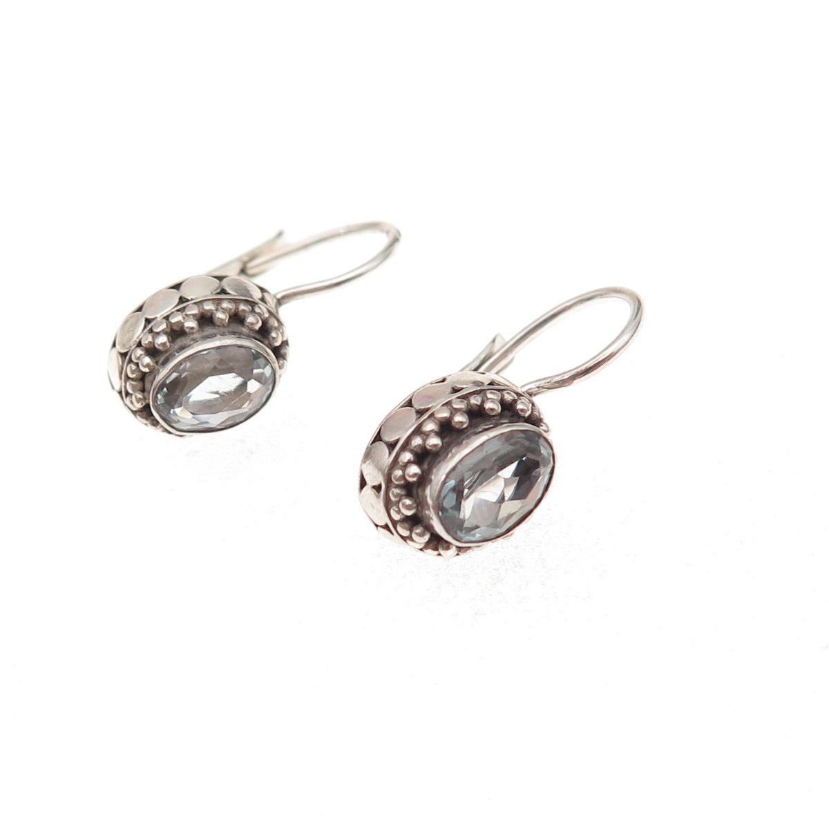 925 Sterling Silver Vintage Real Blue Topaz Beaded Oxidized Earrings