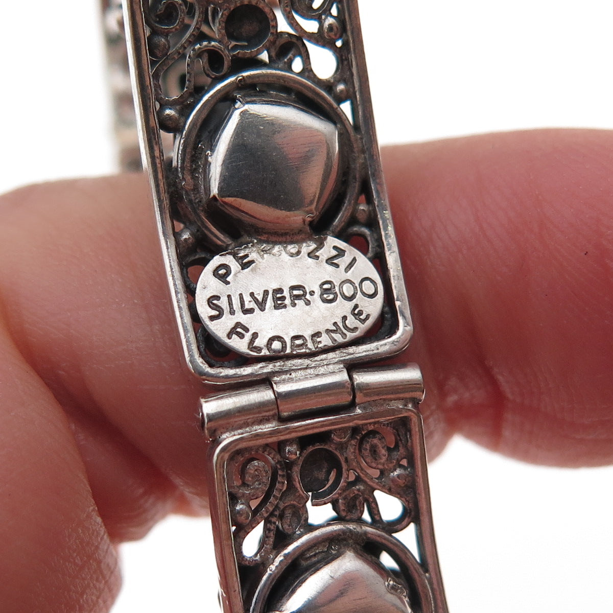 Peruzzi 800 Silver Antique Art Deco Italy Rose Floral Oxidized Bracelet 7"