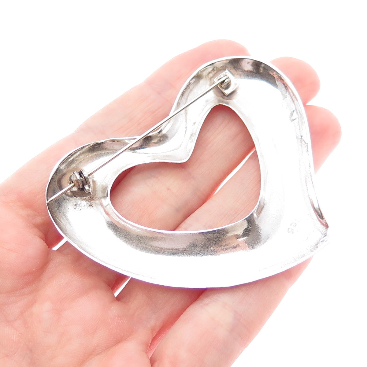 925 Sterling Silver Vintage Mexico Modernist Open Heart Pin Brooch