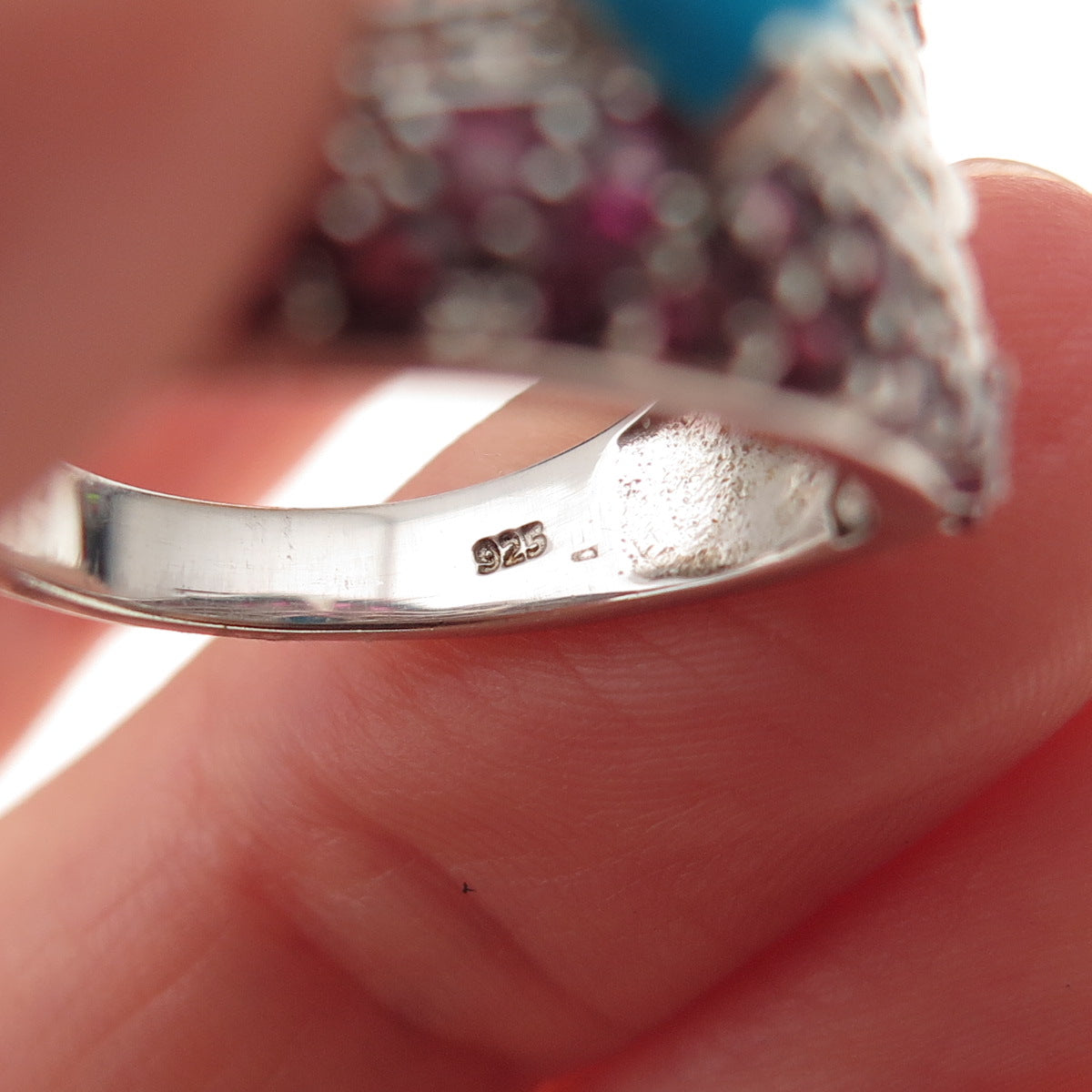 Chuck Clemency 925 Sterling Silver Real Turquoise Amethyst Topaz Ring Size 8.25