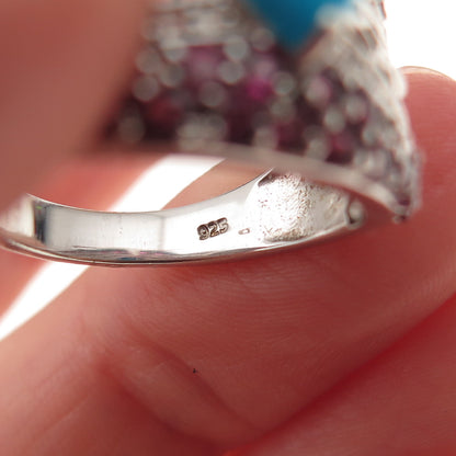 Chuck Clemency 925 Sterling Silver Real Turquoise Amethyst Topaz Ring Size 8.25