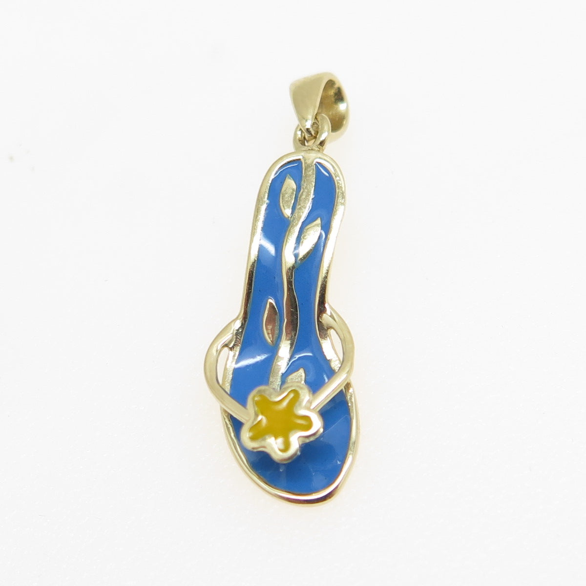 14K Yellow Gold Enamel Flip Flop Floral Minimalist Charm Pendant