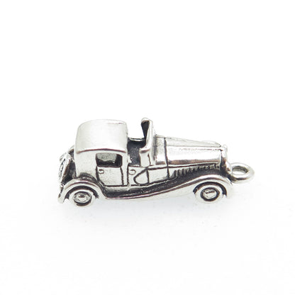 925 Sterling Silver Antique Retro Car Minimalist 3D Charm Pendant