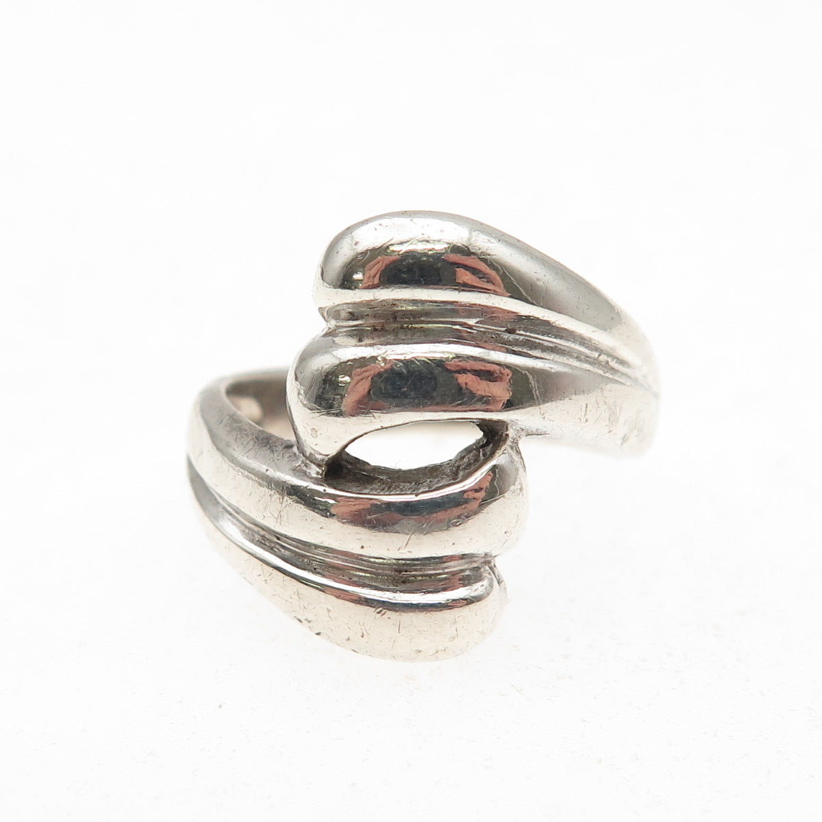925 Sterling Silver Vintage Modernist Bypass Oxidized Ring Size 5.75