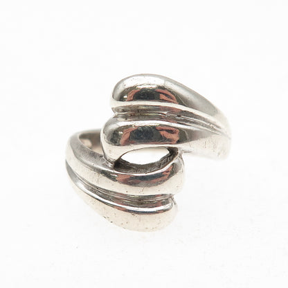 925 Sterling Silver Vintage Modernist Bypass Oxidized Ring Size 5.75
