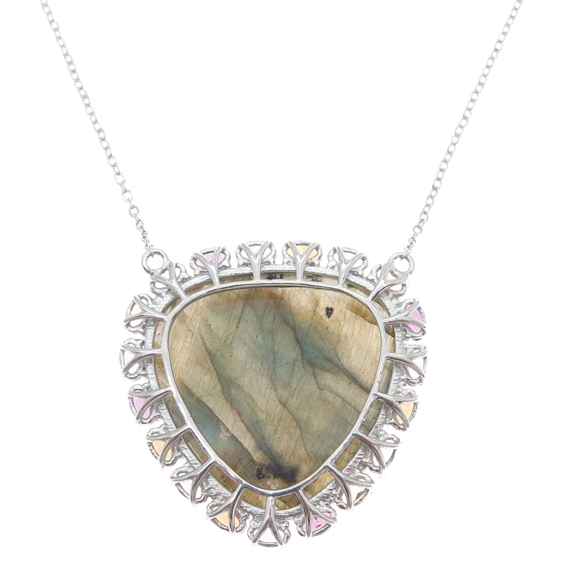 925 Sterling Silver Real Labradorite Tourmaline Citrine Amethyst Necklace 18-20"