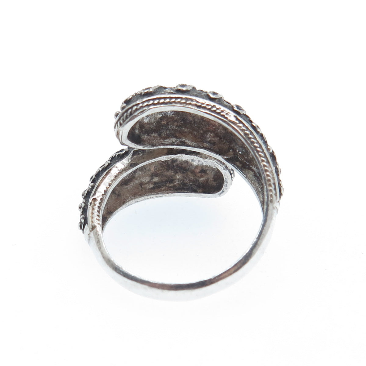 900 Silver Vintage Enamel Filigree Bypass Oxidized Ring Size 6.75