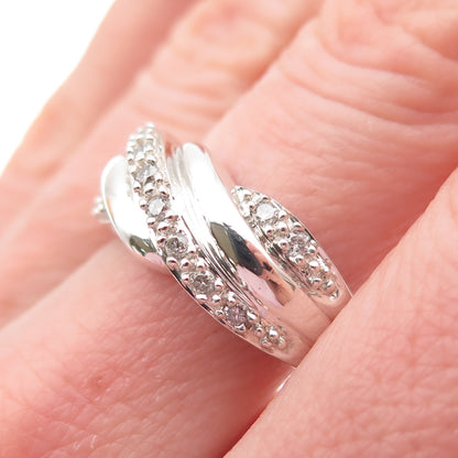 HENG NGAI 925 Sterling Silver Real Round-Cut Diamond Twisted Ring Size 8