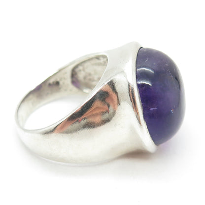 925 Sterling Silver Vintage Real Cabochon Round-Cut Amethyst Ring Size 9.75