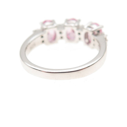 925 Sterling Silver Oval-Cut Pink & Round-Cut White C Z Ring Size 5