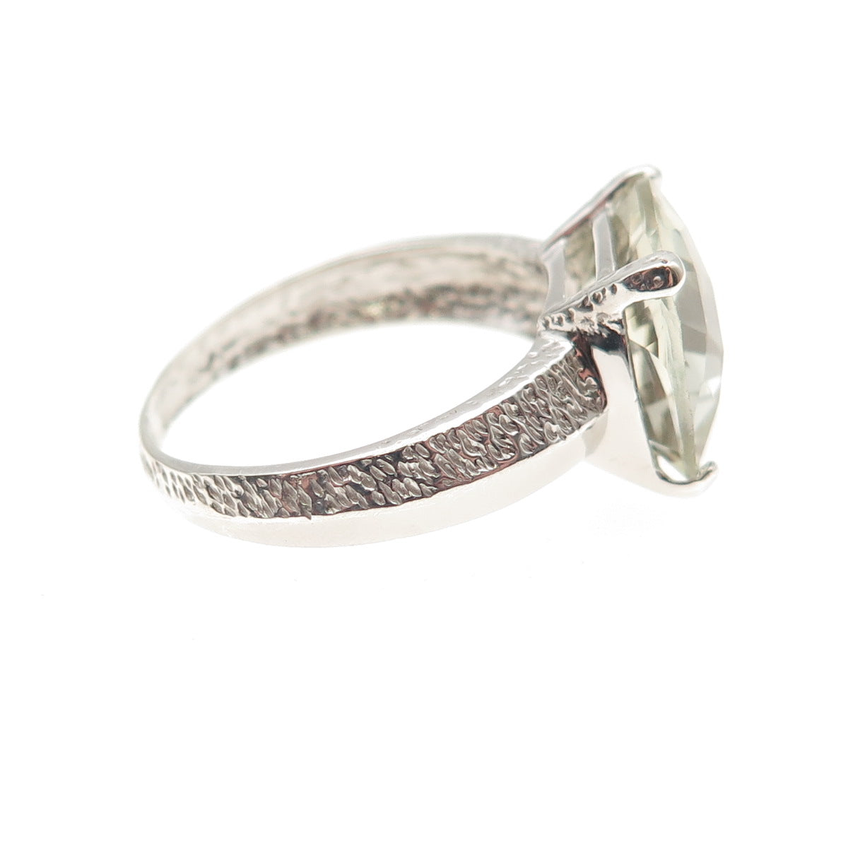 925 Sterling Silver Real Cushion-Cut Green Amethyst Modernist Ring Size 8.25