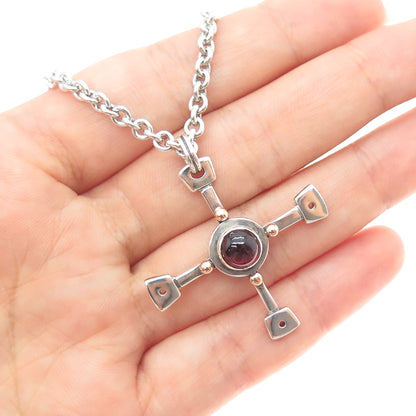 925 Sterling Silver 14K Gold Vintage Real Tourmaline Cross Chain Necklace 16"