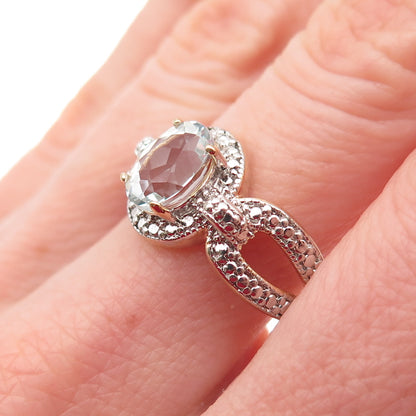 DEE BERKLE Sterling Silver 2-Tone Vintage Real Light Blue Topaz Ring Size 8.75