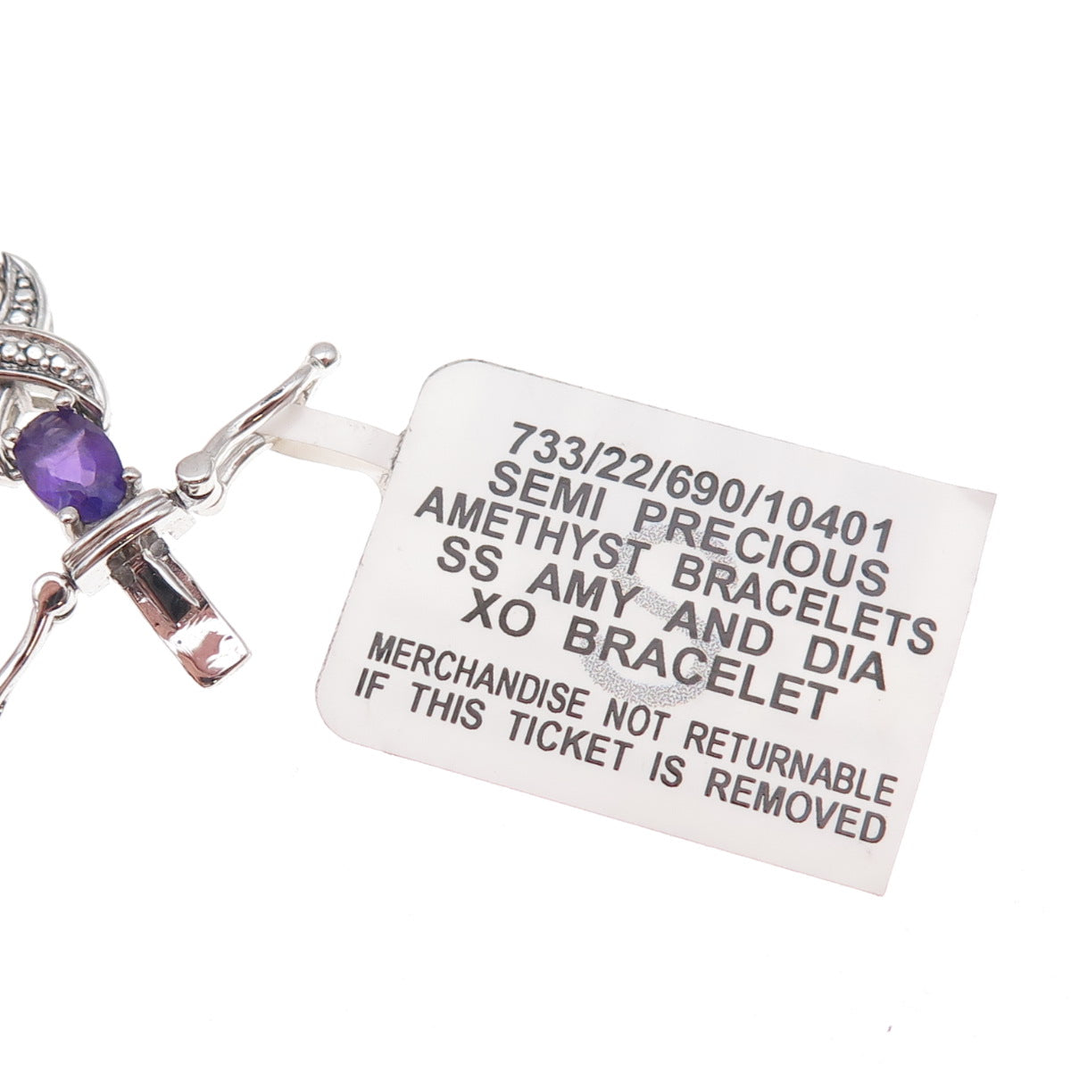 925 Sterling Silver Real Diamond & Amethyst Infinity Link Bracelet 7.25"