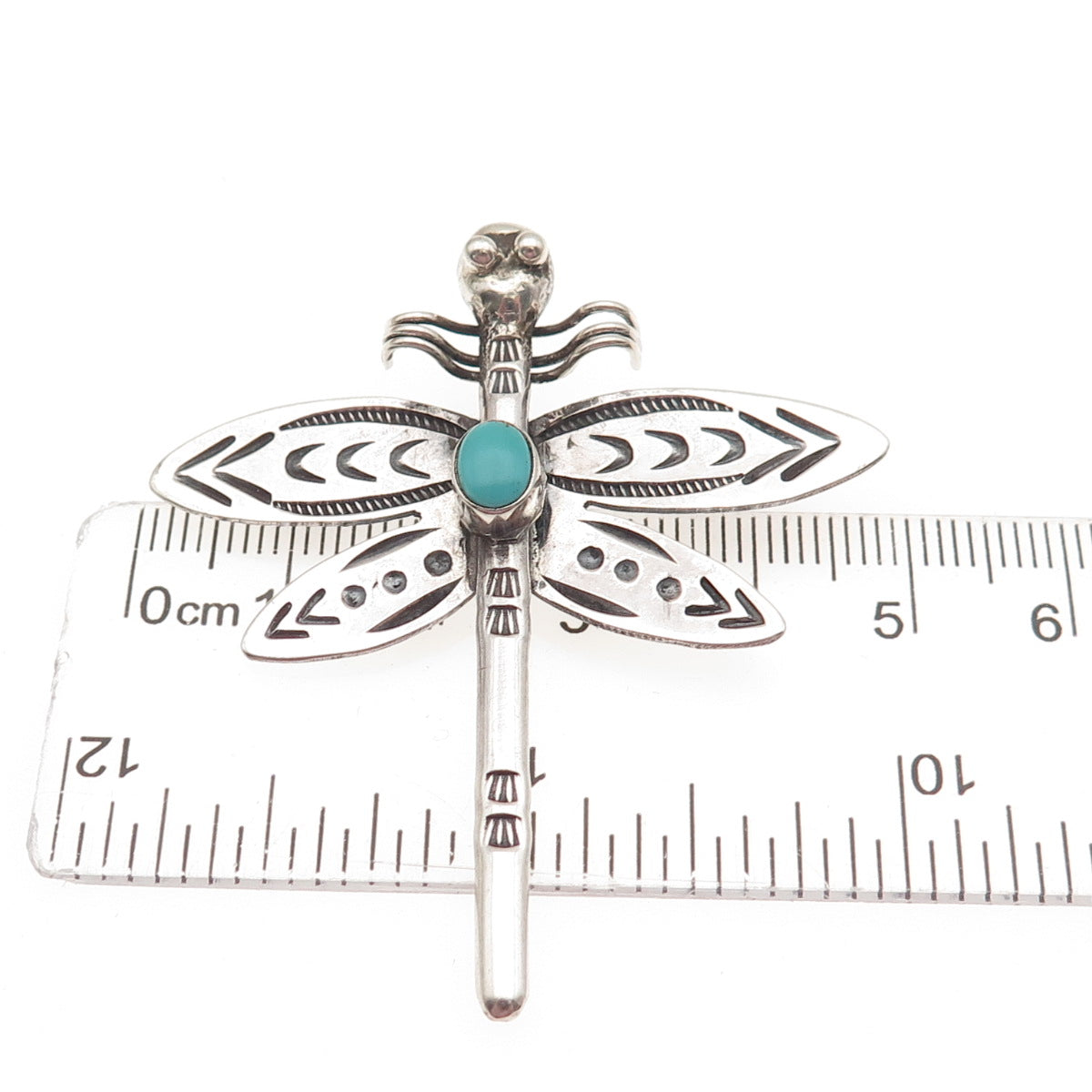 RUF Navajo Old Pawn 925 Sterling Vintage Turquoise Dragonfly Oxidized Pin Brooch