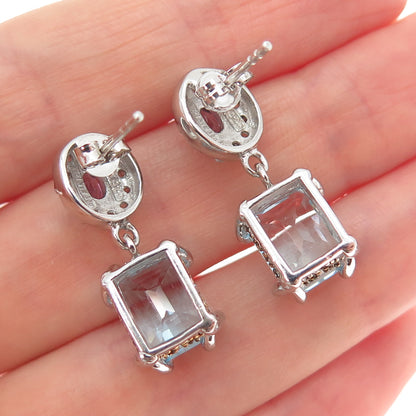 925 Sterling Silver 2-Tone Real Blue & White Topaz Amethyst Dangle Earrings