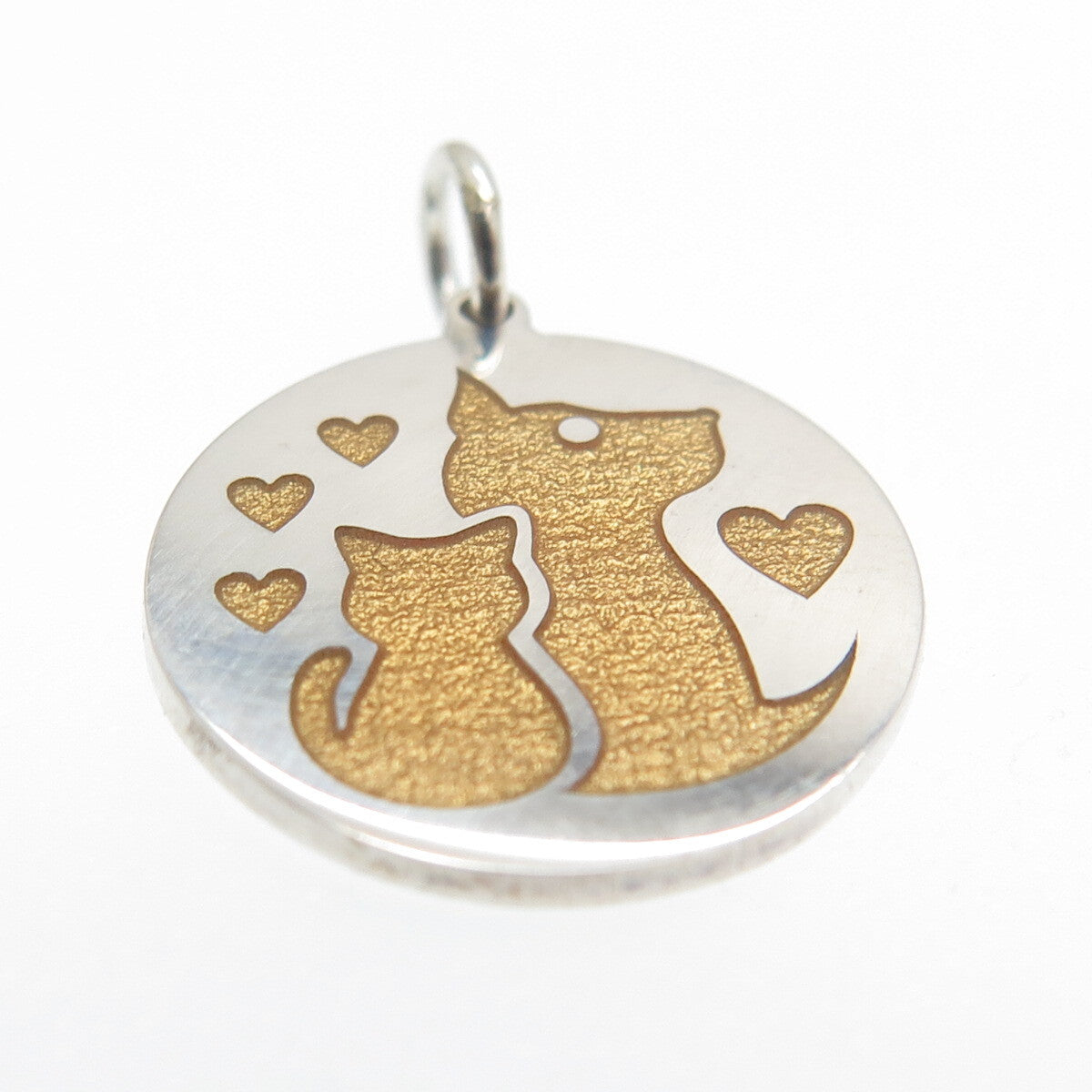 925 Sterling Silver Yellow Enamel Cat & Dog Friendship Minimalist Charm Pendant