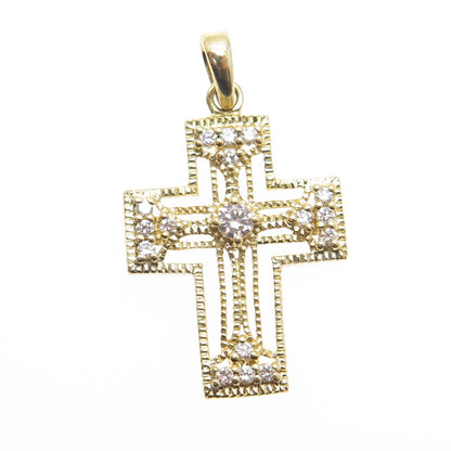 DYADEMA 925 Sterling Silver Gold Plated Round-Cut Shaped C Z Cross Pendant