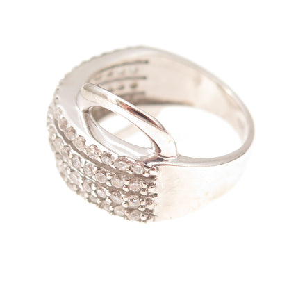 925 Sterling Silver Round-Cut C Z 5-Row Wave Ring Size 8.25