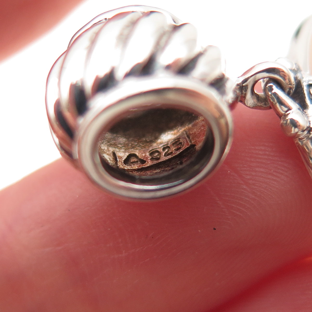 925 Sterling Silver Vintage Real MOP Modernist Oxidized Slide Pendant