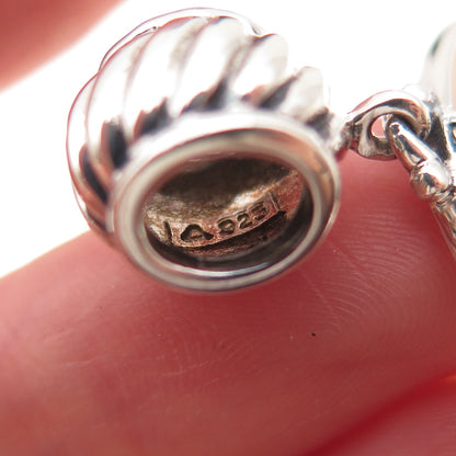 925 Sterling Silver Vintage Real MOP Modernist Oxidized Slide Pendant