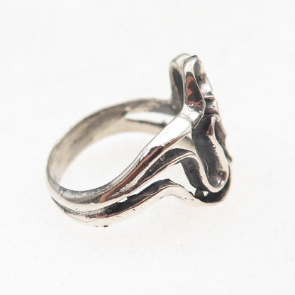 925 Sterling Silver Vintage Modernist Heart Oxidized Ring Size 6.25
