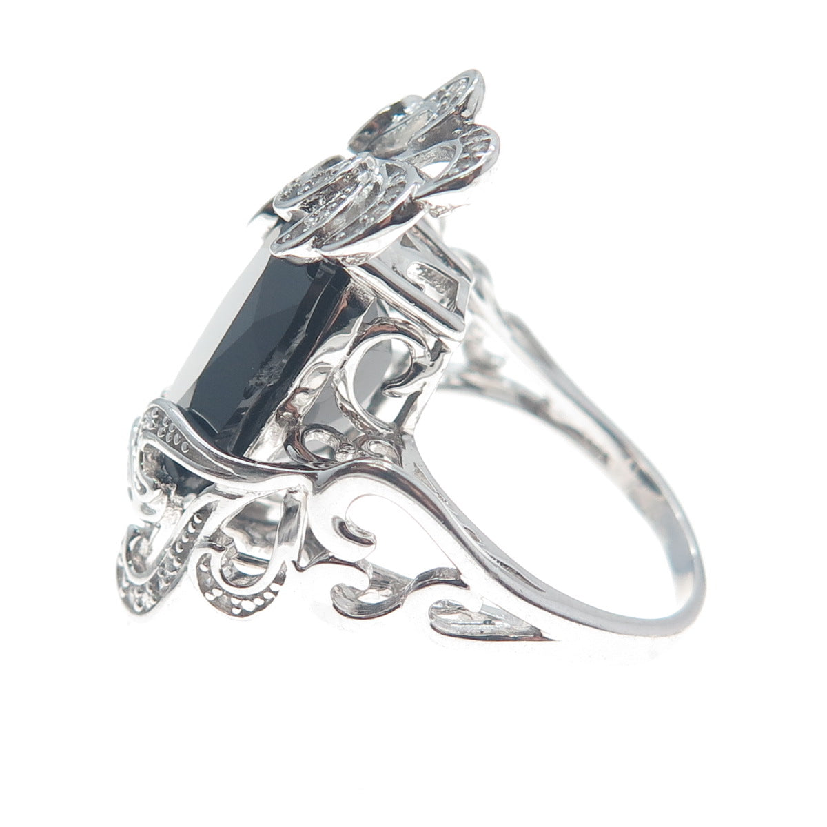 CHUCK CLEMENCY 925 Sterling Silver Real Black Spinel White Topaz Ring Size 7.25