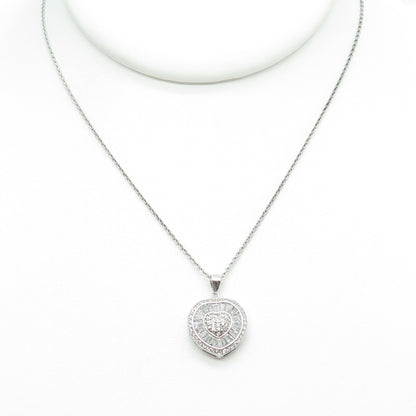 925 Sterling Silver Italy Round & Tapered Baguette-Cut C Z Heart Necklace 16"