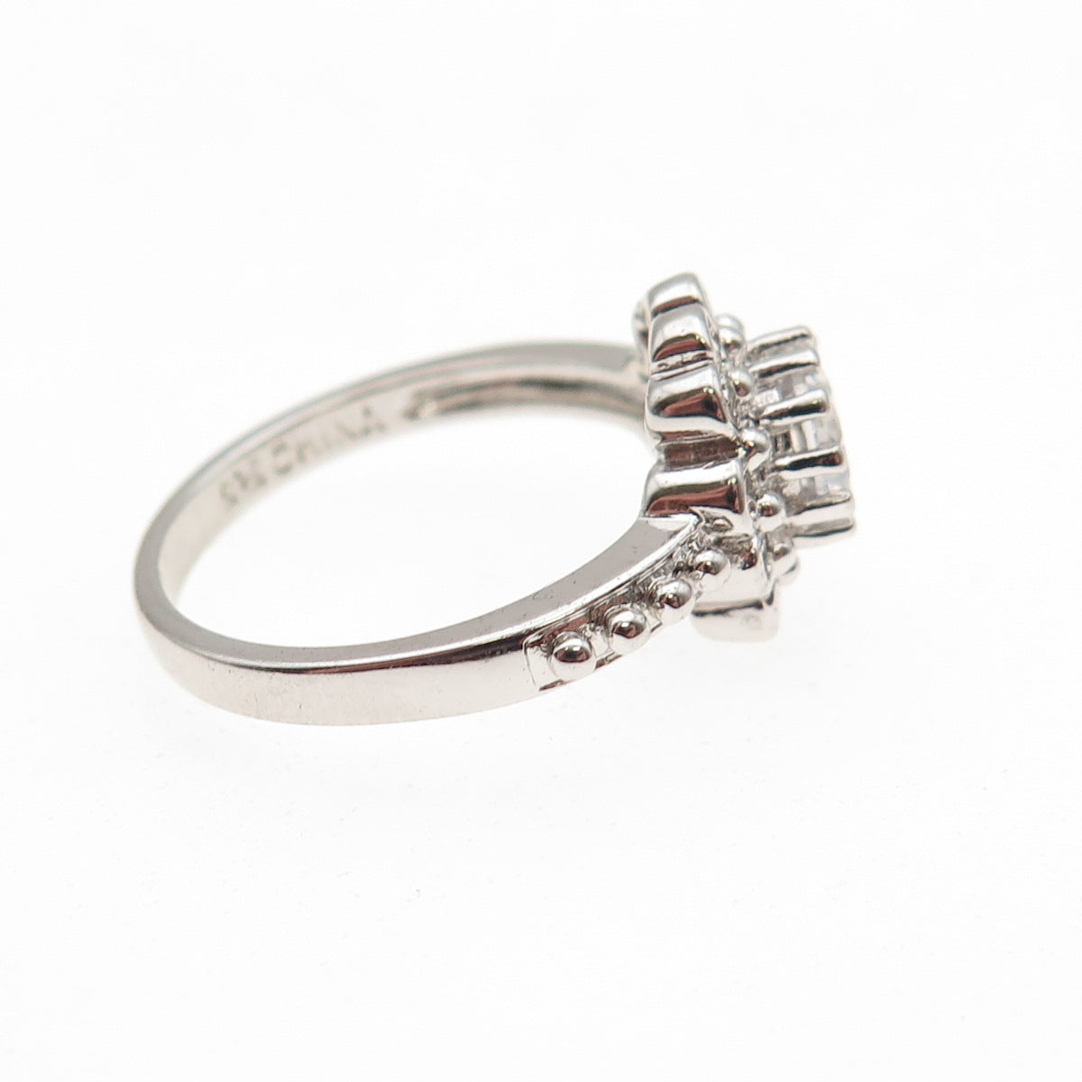 Ross Simons 925 Sterling Silver Round-Cut C Z Floral Ring Size 7