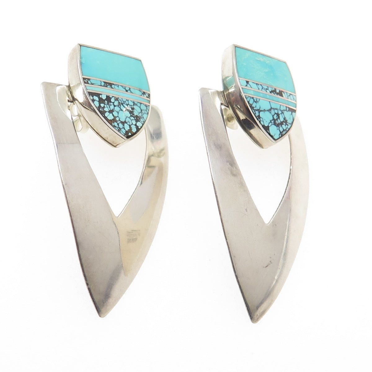 RAY TRACEY KNIFEWING SEGURA Old Pawn Sterling Silver Peacock Turquoise Earrings