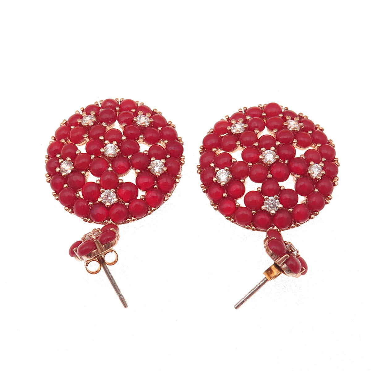 925 Sterling Silver Rose Gold Plated Real Carnelian & C Z Dangle Earrings