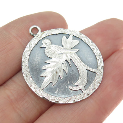 925 Sterling Silver Vintage Long-Tailed Widowbird Oxidized Round Pendant